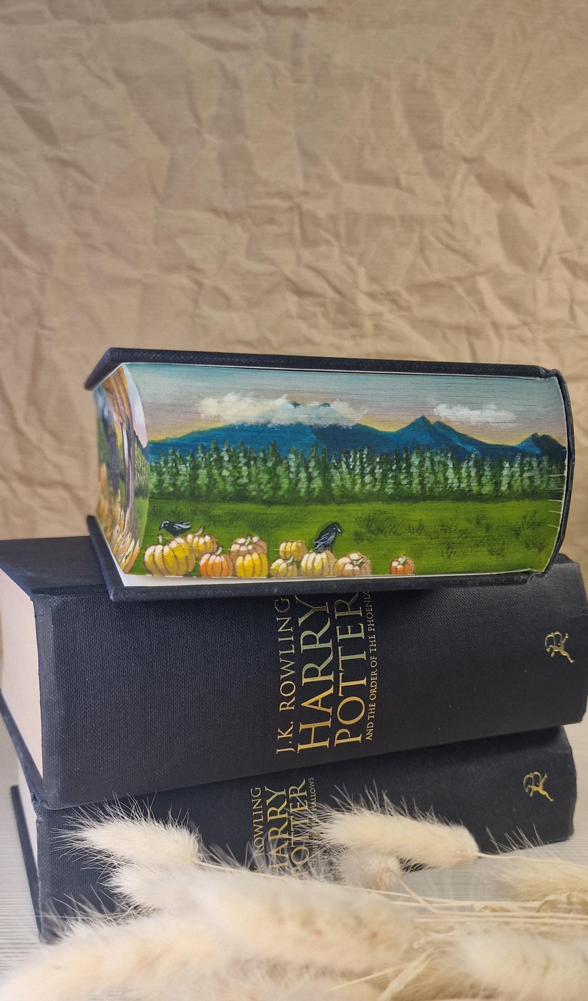 Made to Order Hardback Fore-Edge Painted HP Book, Hagrid's Hut, Thestrals, Halloween, Autumn Theme
